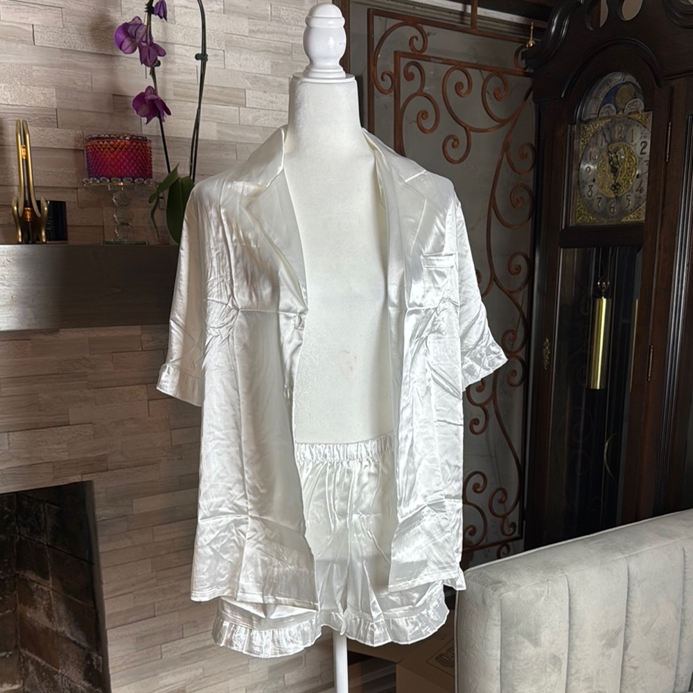 Silk Satin Pajama Set - White